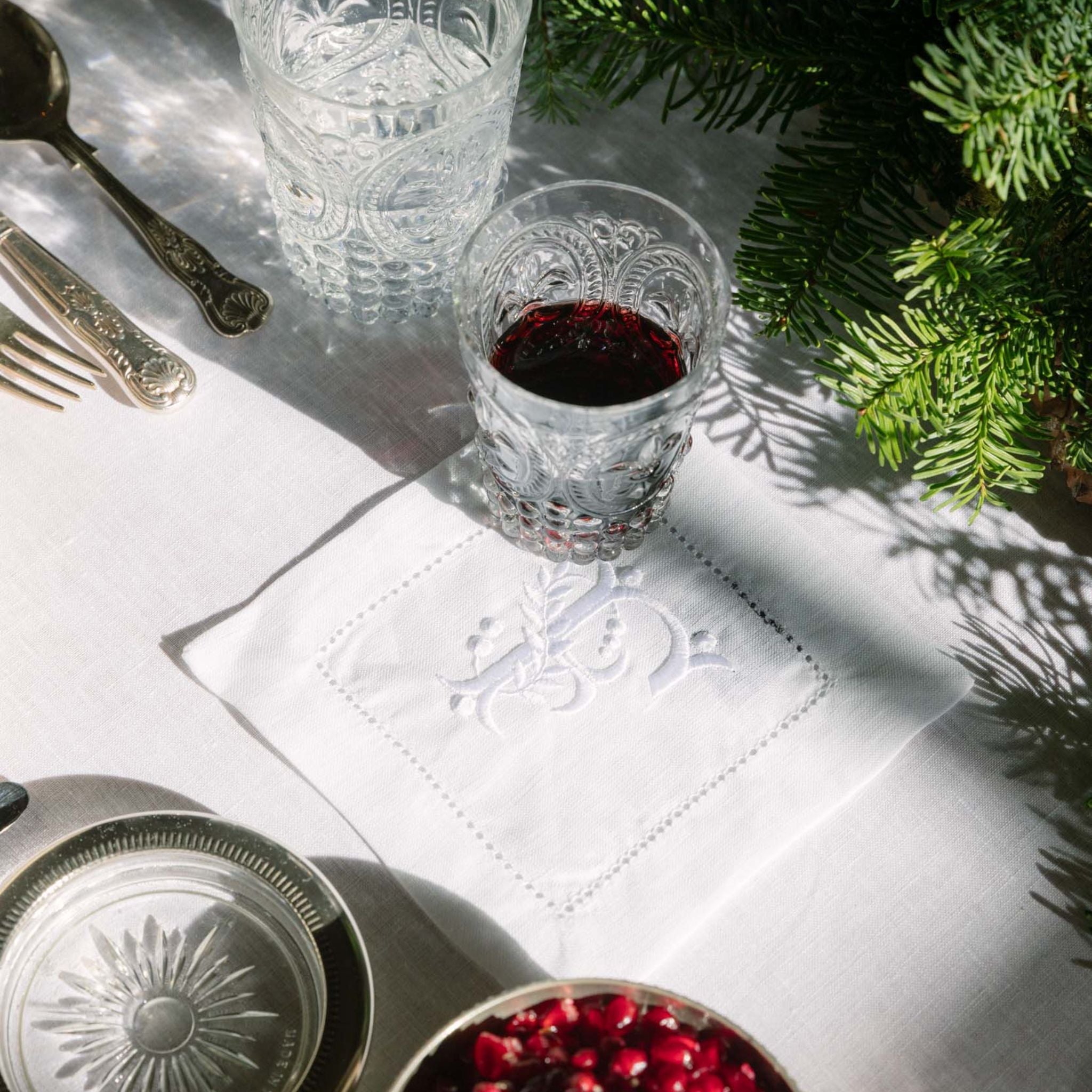 Mafra linen cocktail napkins with letter embroidery (Pack of 4)