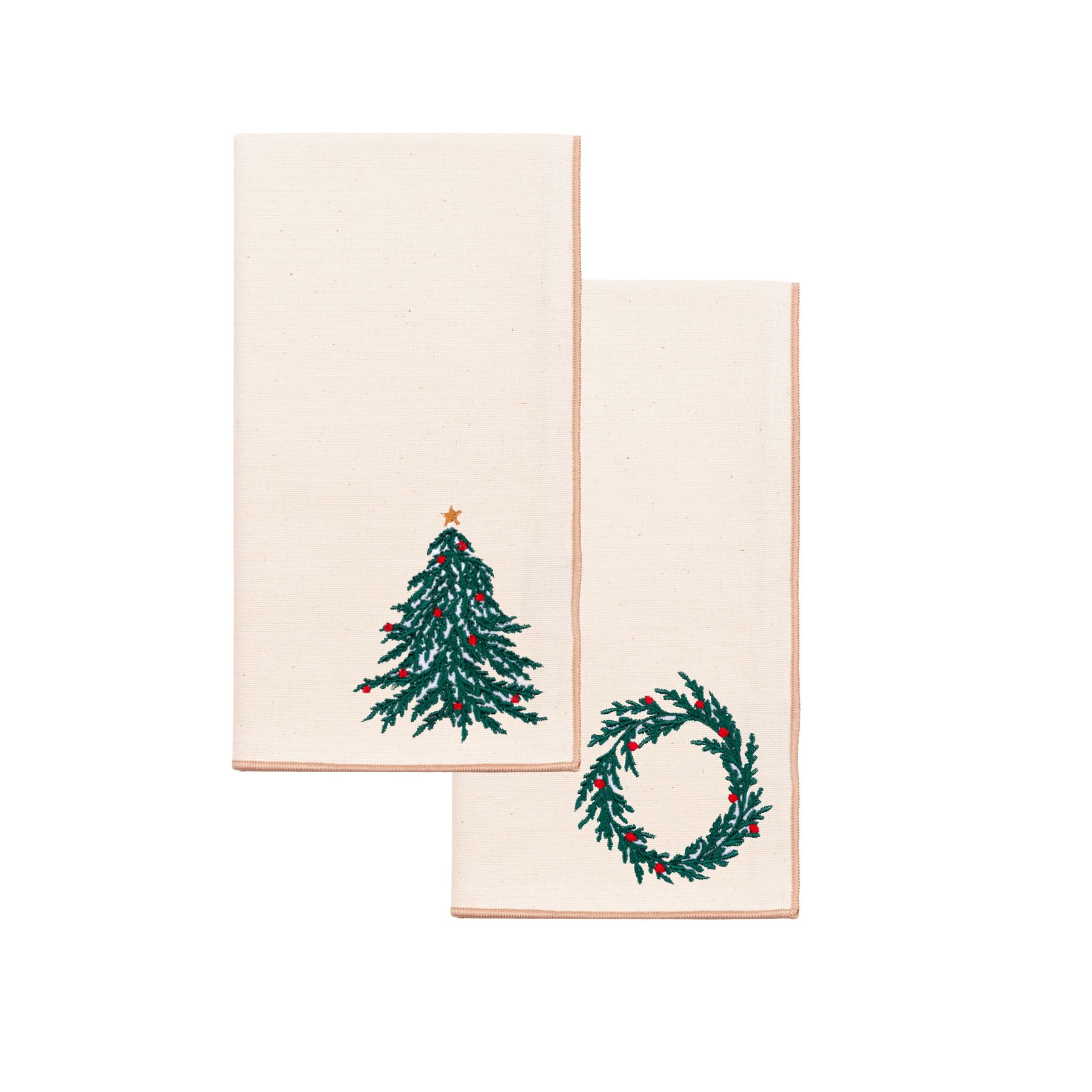 Ecru Nazaré napkins with christmas tree and wreath embroidery - Torres Novas