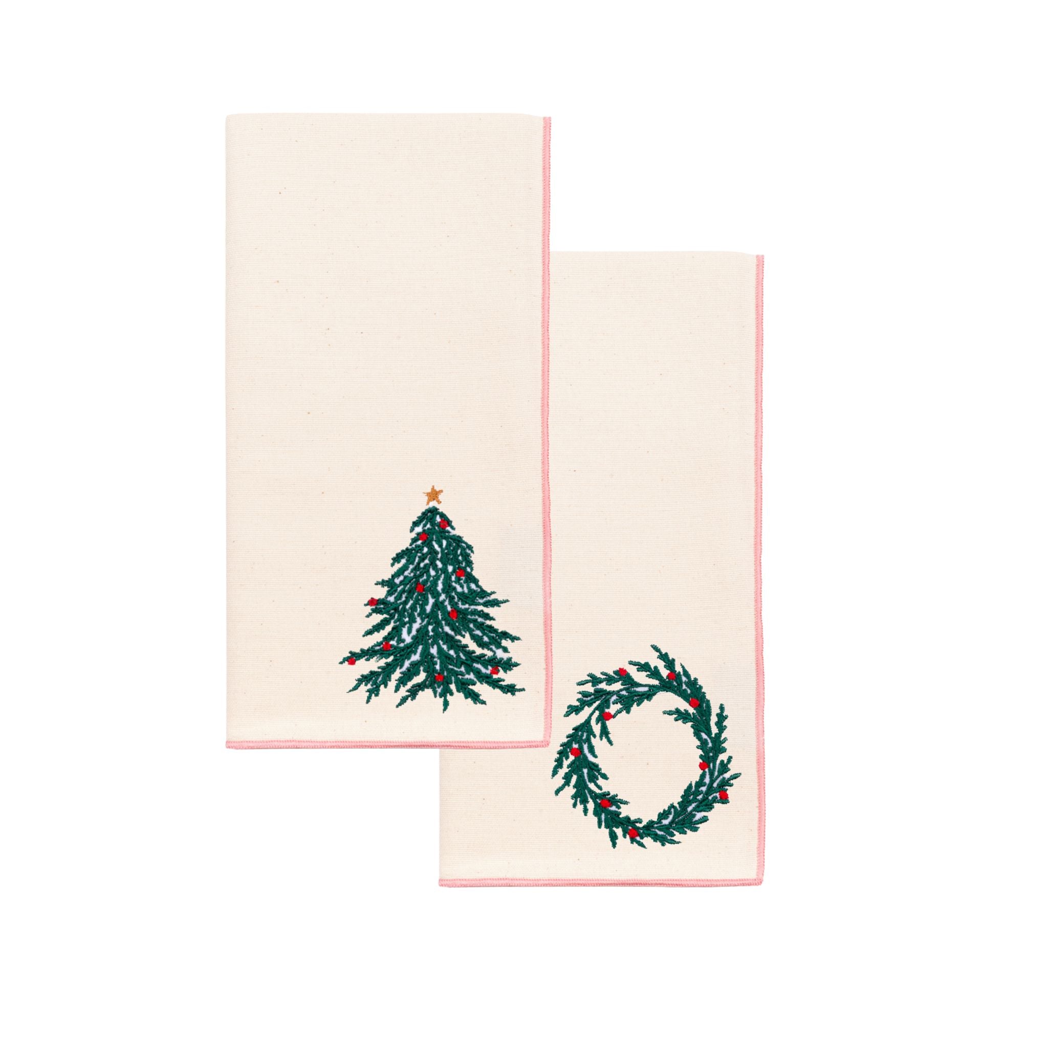 Ecru Nazaré napkins with christmas tree and wreath embroidery - Torres Novas