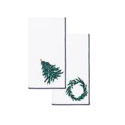 White Nazaré napkins with christmas tree and wreath embroidery - Torres Novas