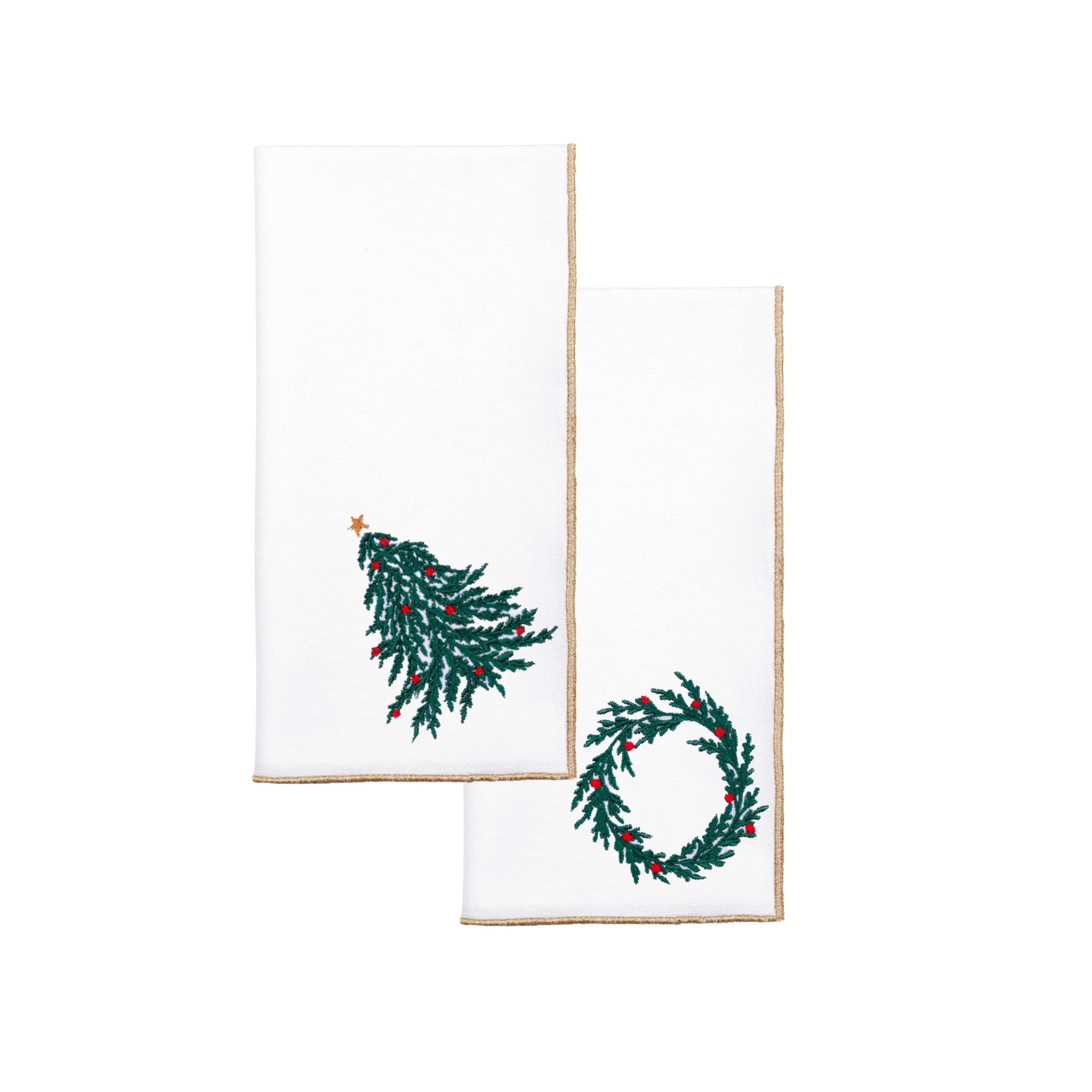 White Nazaré napkins with christmas tree and wreath embroidery - Torres Novas