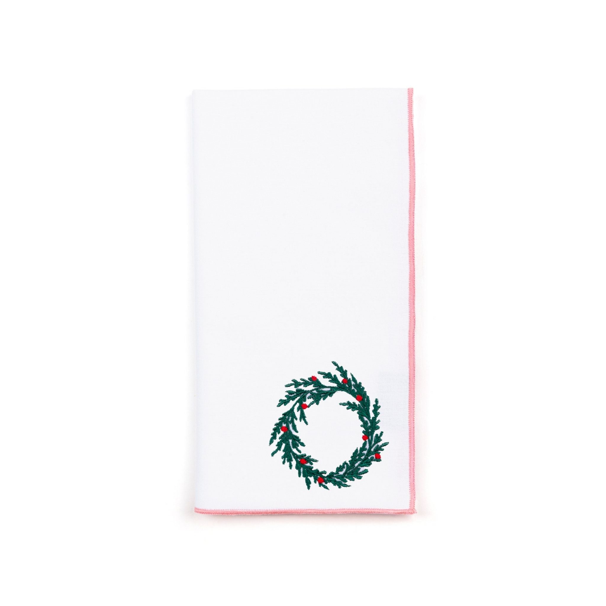 White Nazaré napkins with christmas tree and wreath embroidery