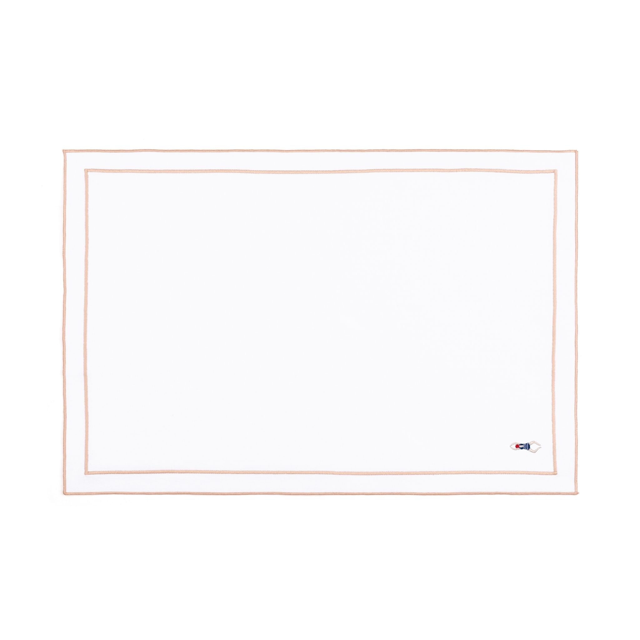 Linge de table Nazaré blanc, en coton, avec des sportifs rétro brodés