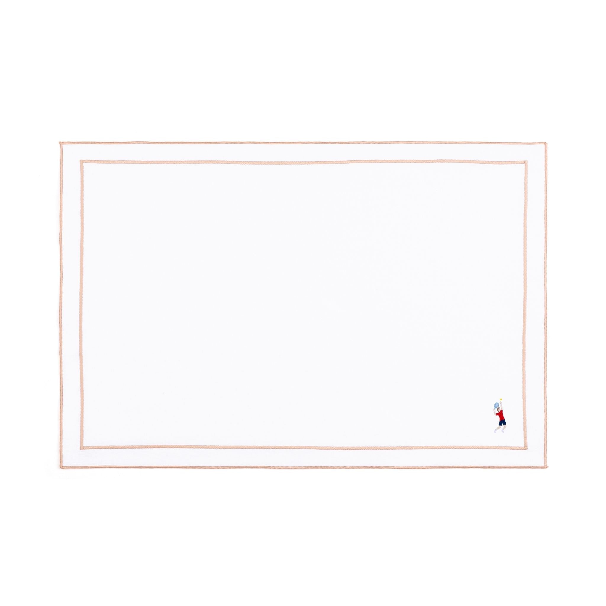 Linge de table Nazaré blanc, en coton, avec des sportifs rétro brodés