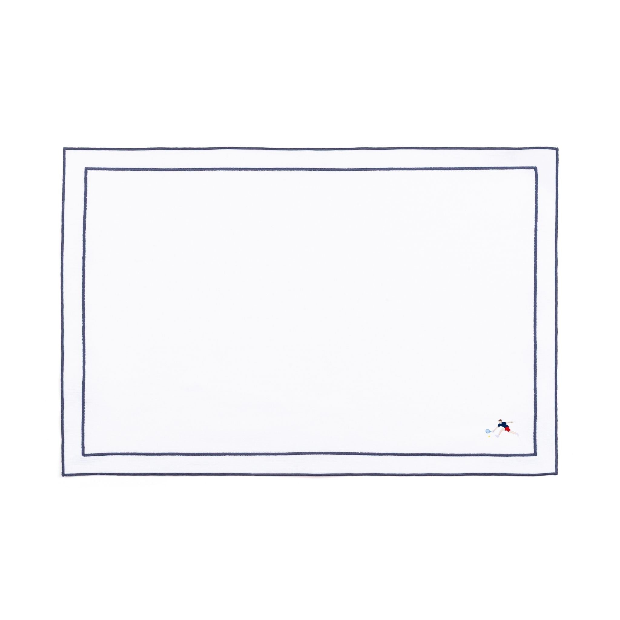 Linge de table Nazaré blanc, en coton, avec des sportifs rétro brodés