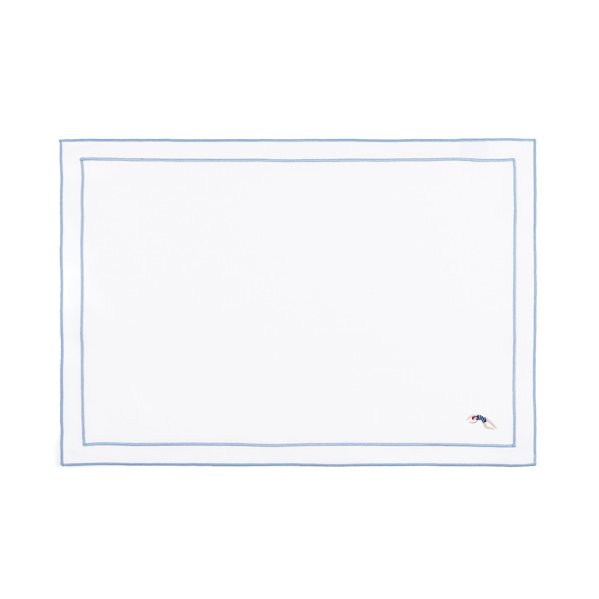 Linge de table Nazaré blanc, en coton, avec des sportifs rétro brodés