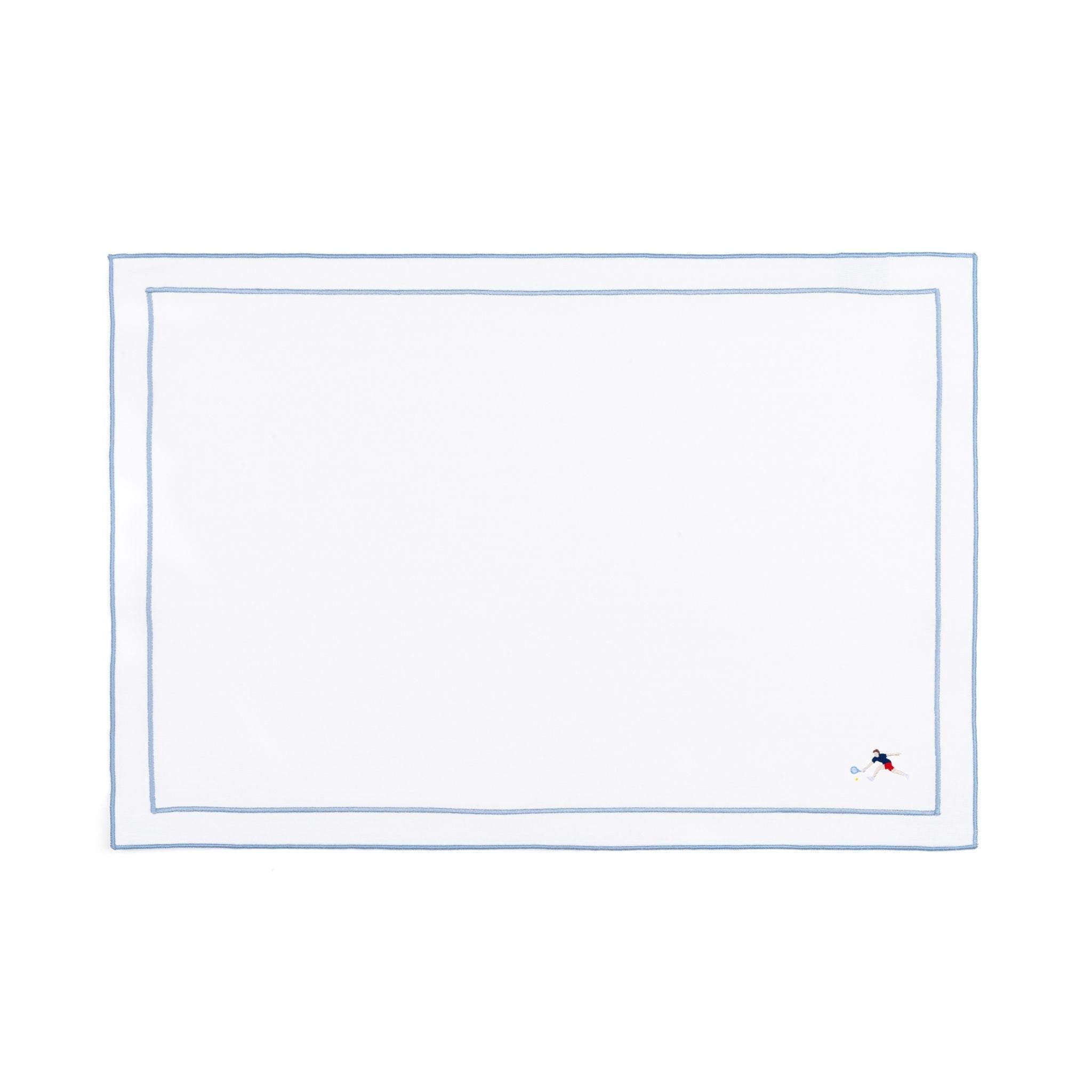 Linge de table Nazaré blanc, en coton, avec des sportifs rétro brodés