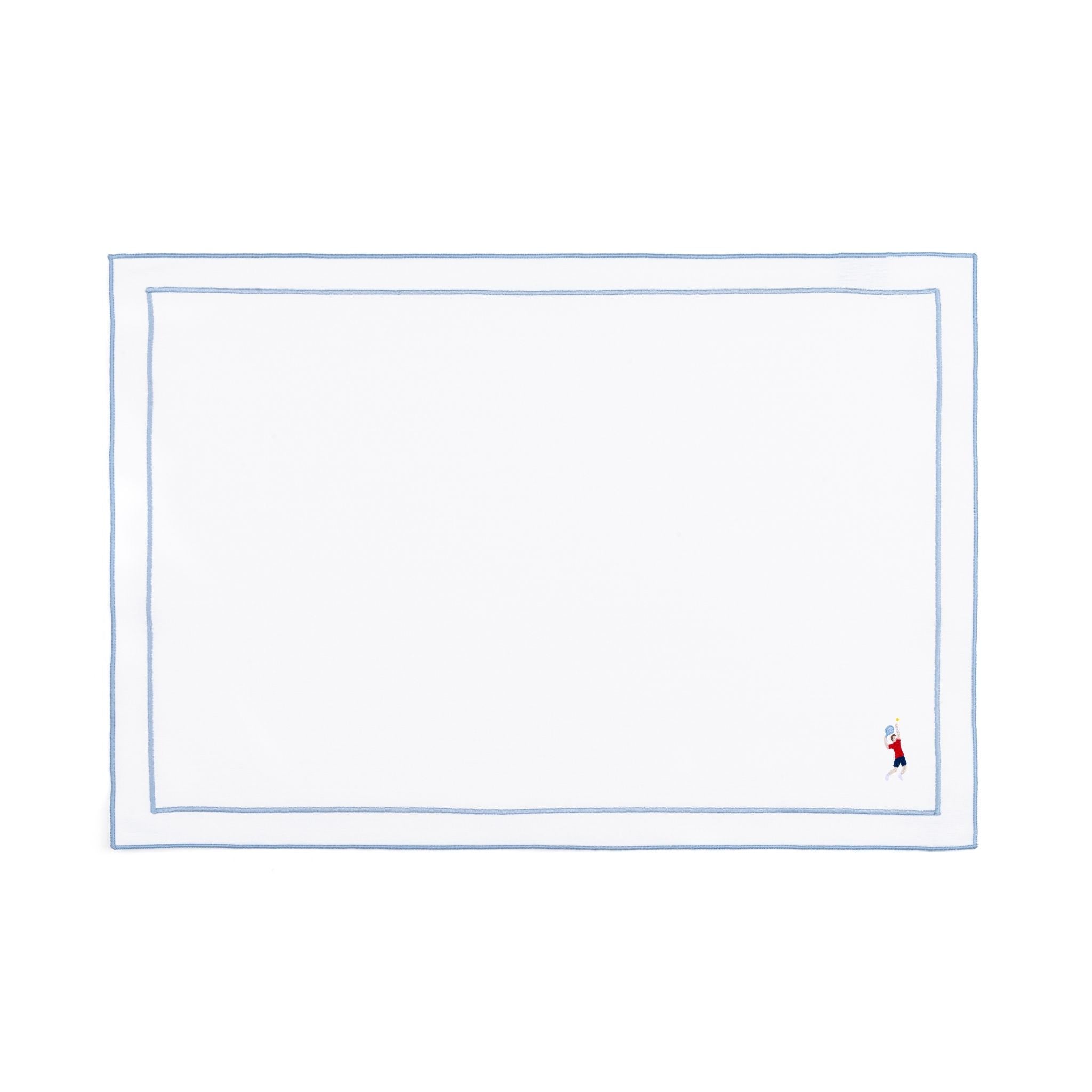 Linge de table Nazaré blanc, en coton, avec des sportifs rétro brodés