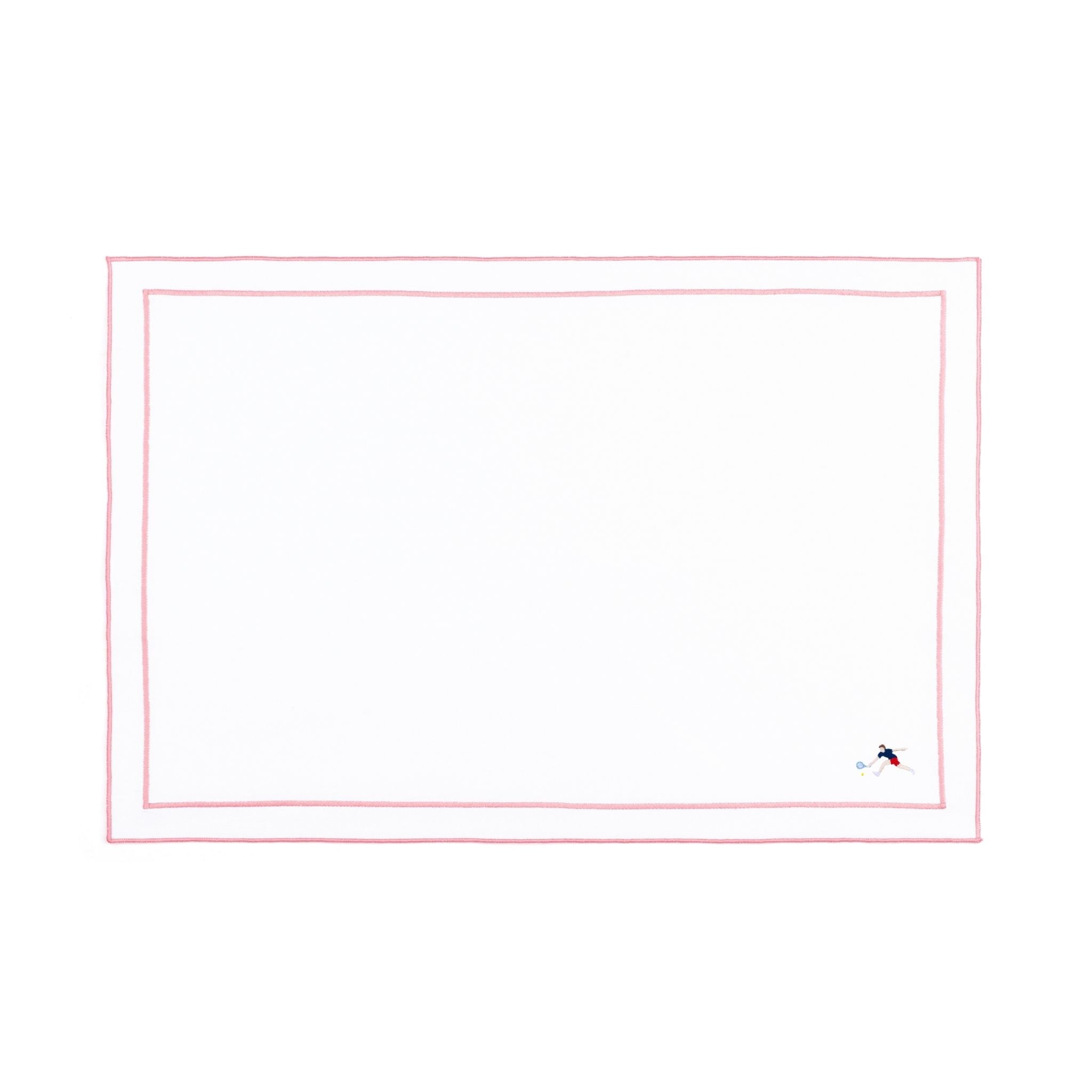 Linge de table Nazaré blanc, en coton, avec des sportifs rétro brodés