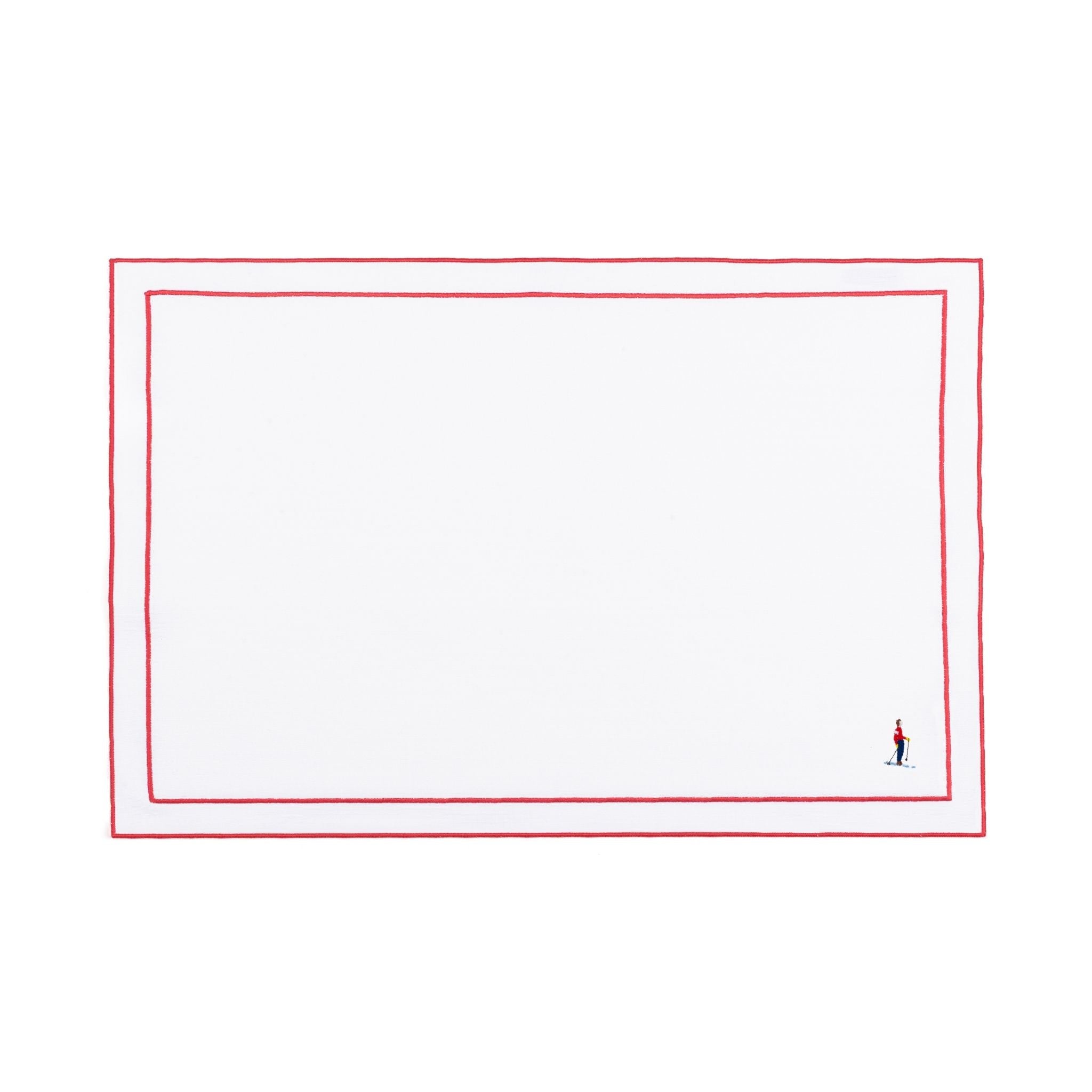 Linge de table Nazaré blanc, en coton, avec des sportifs rétro brodés