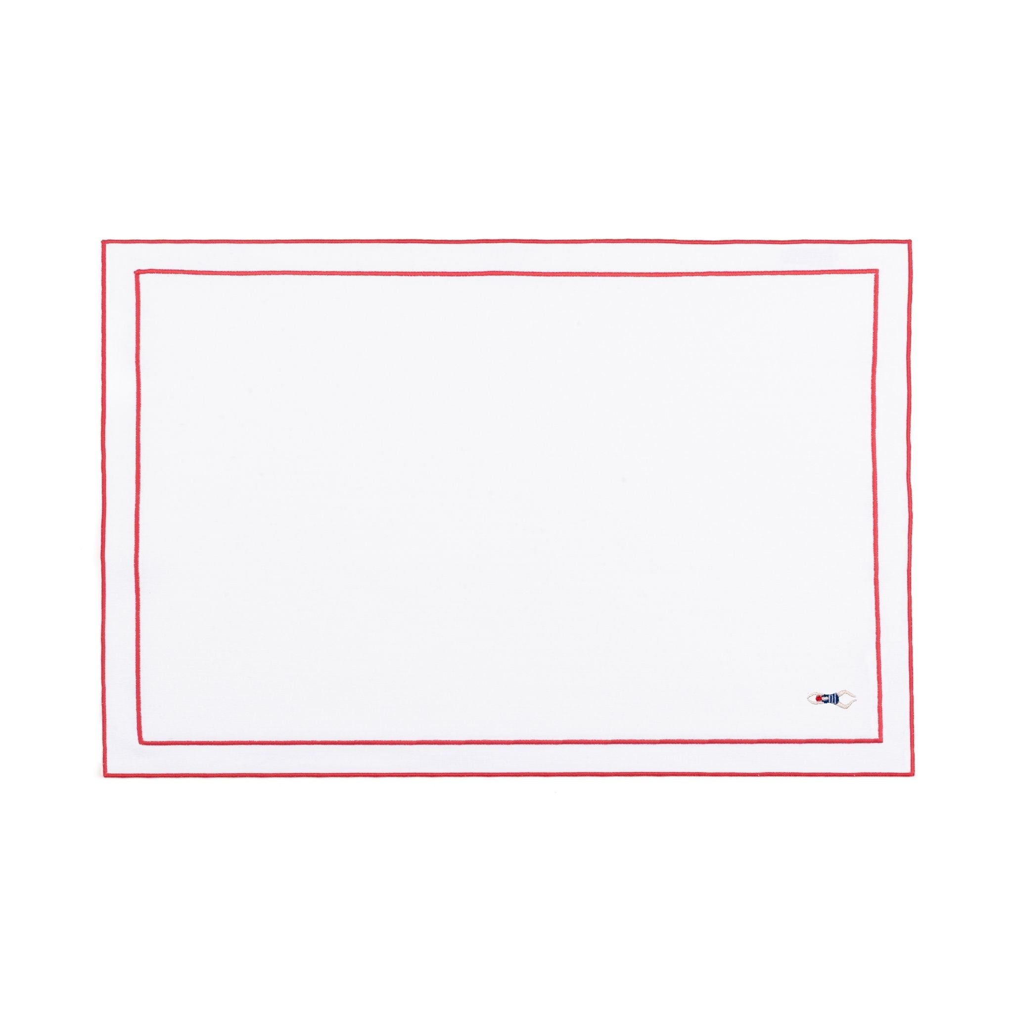 Linge de table Nazaré blanc, en coton, avec des sportifs rétro brodés