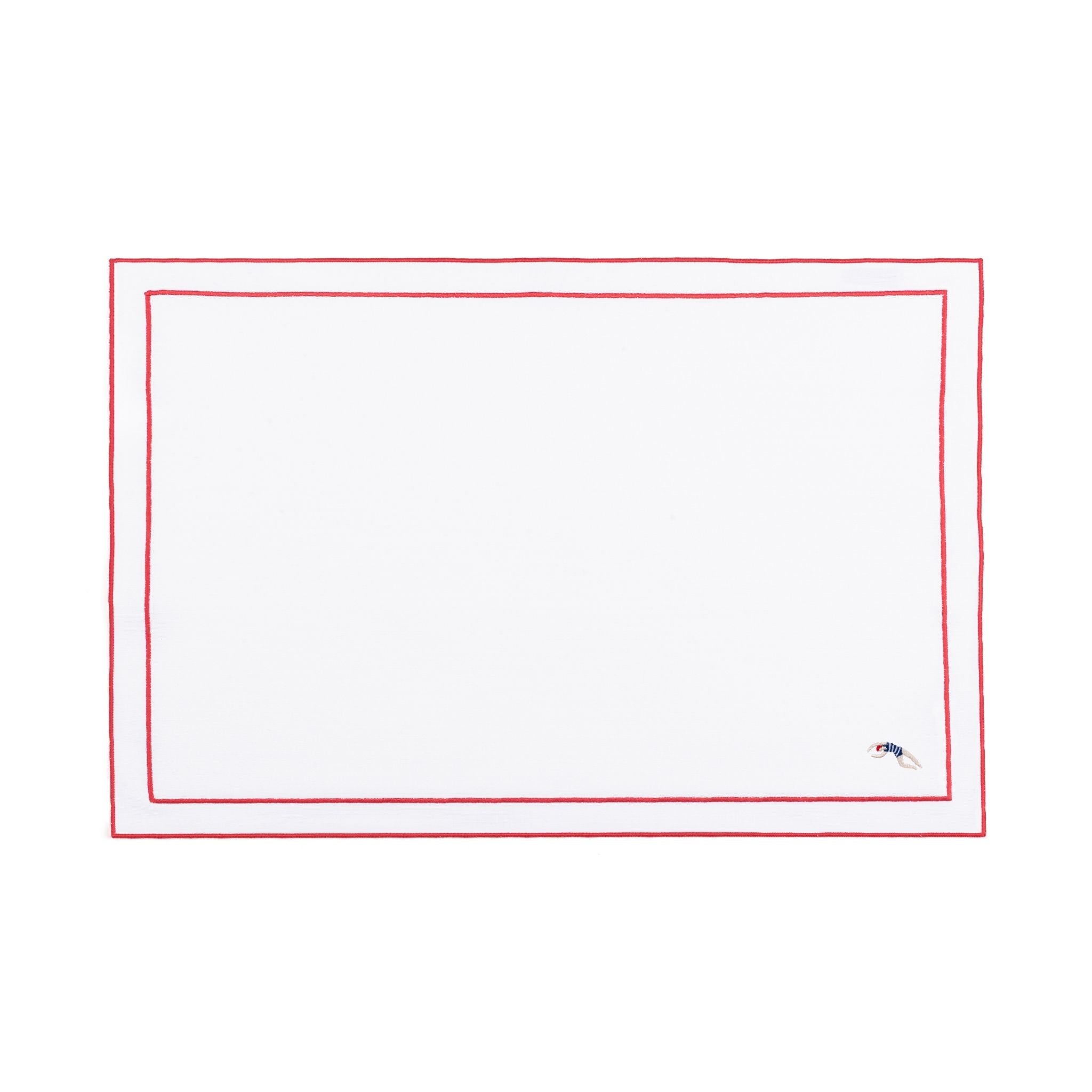 Linge de table Nazaré blanc, en coton, avec des sportifs rétro brodés