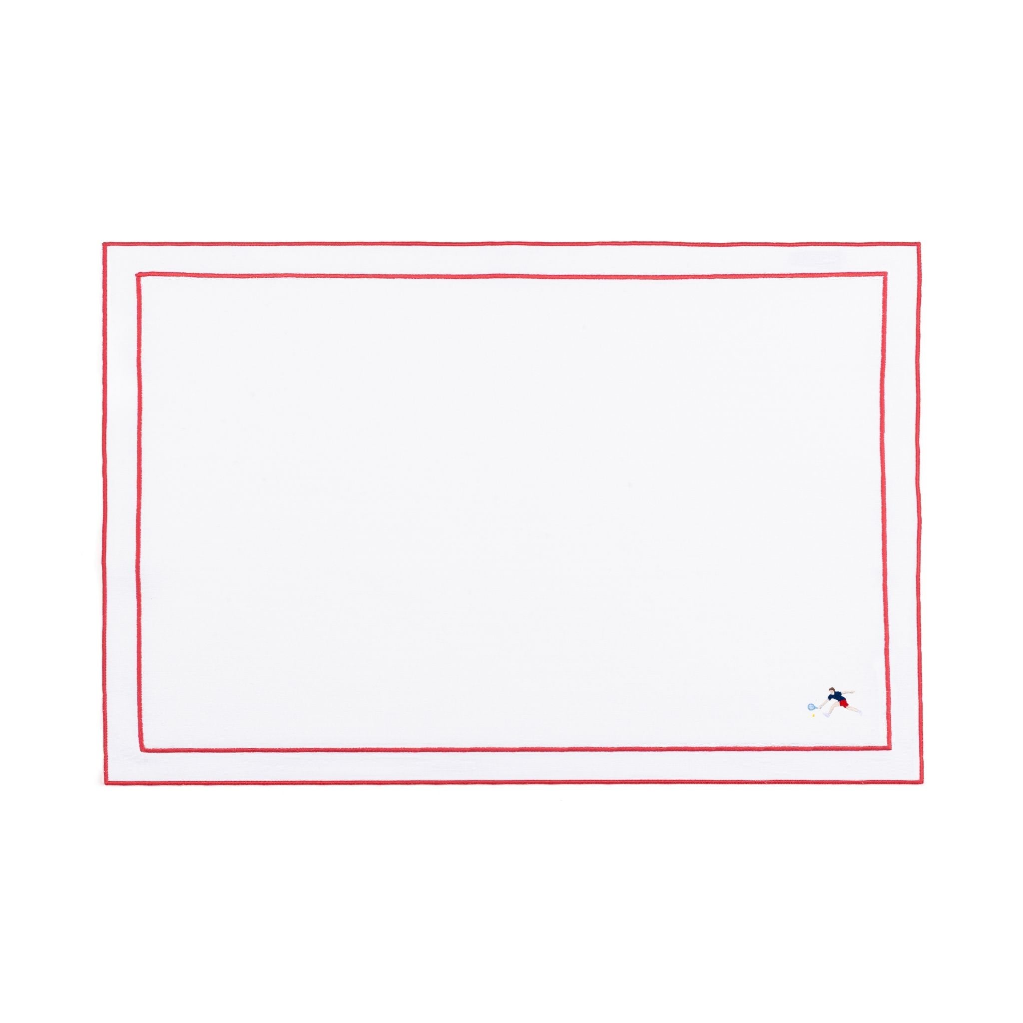 Linge de table Nazaré blanc, en coton, avec des sportifs rétro brodés