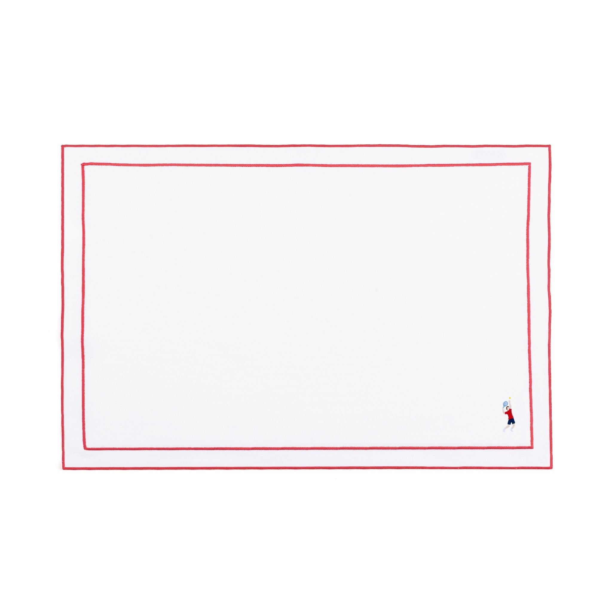 Linge de table Nazaré blanc, en coton, avec des sportifs rétro brodés