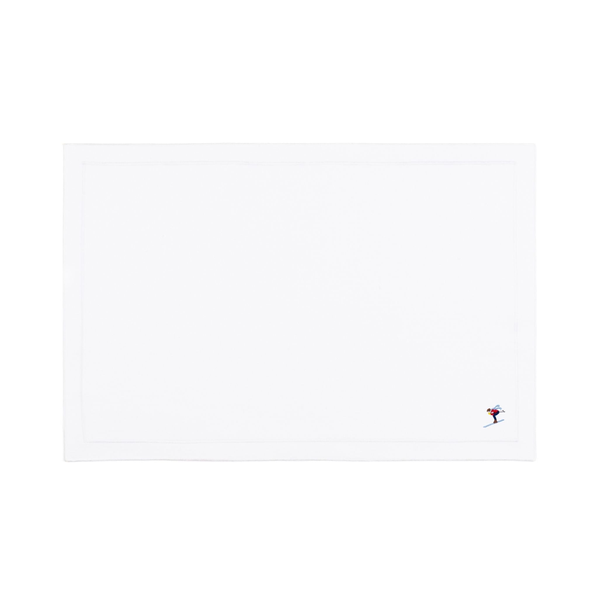 Linge de table Nazaré blanc, en coton, avec des sportifs rétro brodés