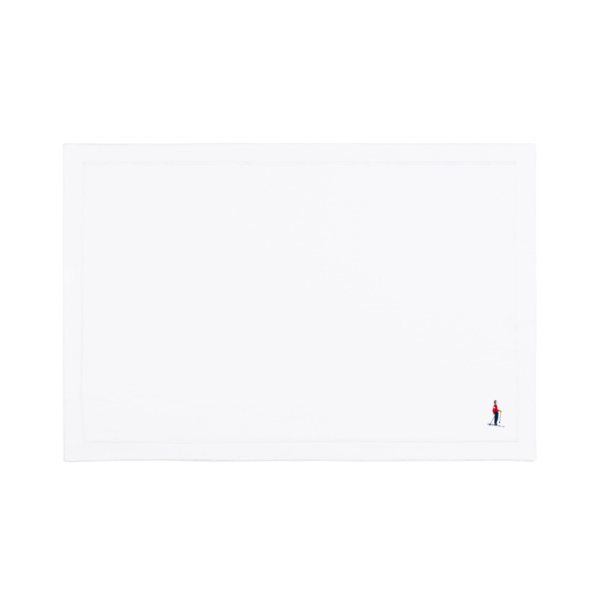 Linge de table Nazaré blanc, en coton, avec des sportifs rétro brodés