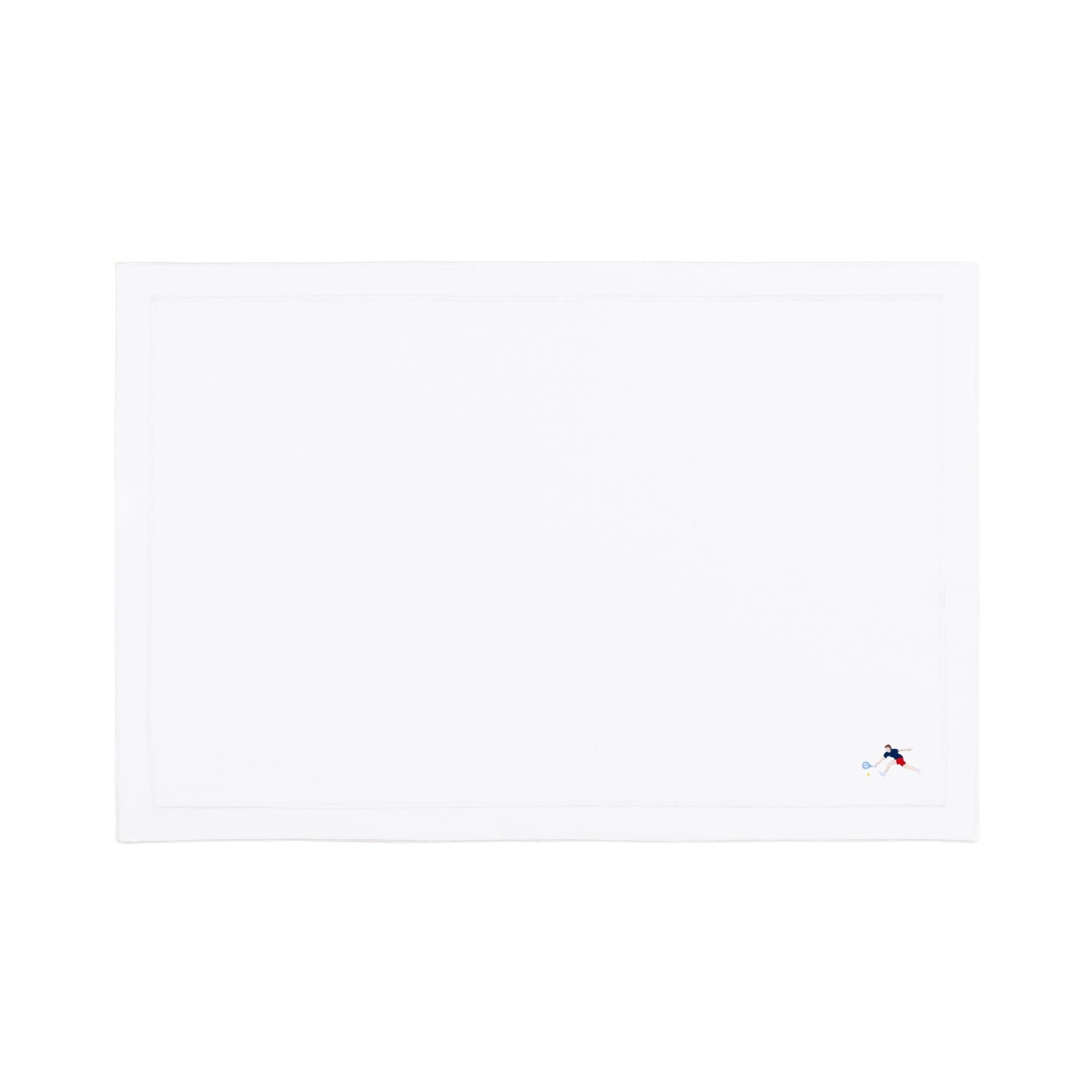 Linge de table Nazaré blanc, en coton, avec des sportifs rétro brodés