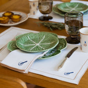 Nazaré white cotton table linen with embroidered Portugal-inspired motifs